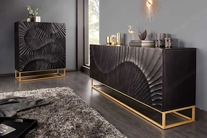 Highboard Scorpion 120cm schwarz Mangoholz 3D-Schnitzerei Bild 3