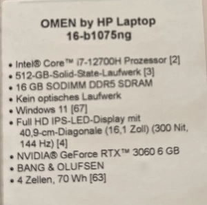 Omen Laptop 16.1 Gaming Laptop Ordinateur Portable de Jeu Bild 3