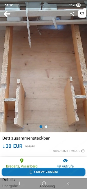 Bett, mit Matratze, auch mit kleinem Auto transportierbar Bild 2