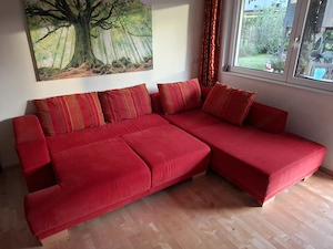 Wohnlandschaft Schlafsofa rot (278 x 210 cm)   Federkern & Stauraum Bild 2