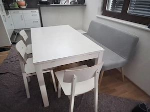 Esszimmergarnitur Tisch ausziehbar m. 2 Bänken u. 3 Stühlen Bild 4