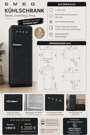 Smeg Kühlschrank (Sonder Edition schwarz matt)