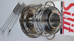 Silit Visio Fondue-Set Edelstahl Rostfrei: 6 Fonduegabeln, Glas-Spritzschutz, Rechaud m. Brenner  Bild 4