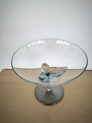 Vintage Schale, zartblaues Glas mit Blume Bild 2