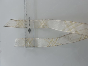 Organzaband Creme Weiß Gold Muster Glitzer Dekoband 2,5 cm breit   80 cm lang