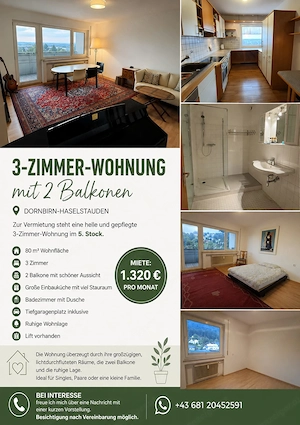 Wohnung 3 Zimmer 2 Balkone