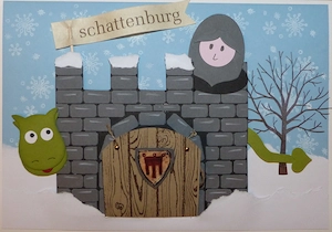  Wunderschöne handgefertigte Doppelkarte  Ritterburg im Winter    A5