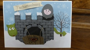  Wunderschöne handgefertigte Doppelkarte  Ritterburg im Winter    A5 Bild 2
