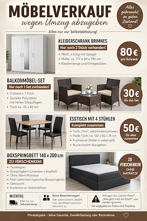 MÖBELVERKAUF   wegen Umzug abzugeben ( Preise in der Beschreibung)
