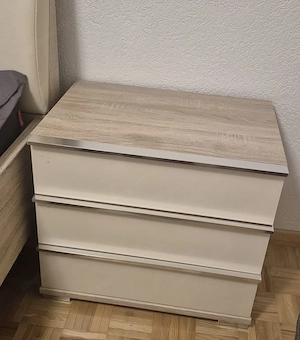 Bett mit Nachttisch-Kombination & Rahmen   Hell Beige Bild 3