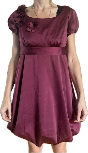Elegant LILY Cocktailkleid   Ballonkleid in Bordeaux-Rot (Gr. 38) mit Rosen-Applikation Bild 3