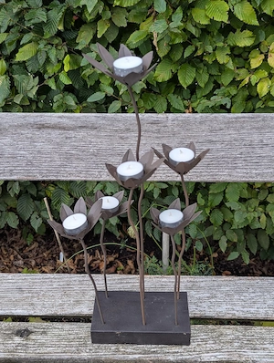 Teelichthalter  Blüten  6-flammig   Moderne Metalldeko (54cm hoch) Bild 2