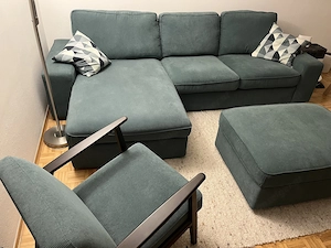 Ikea Kivik 3-Sofa mit Récamiere + Kivik Hocker + Ekenäset Sessel Bild 2