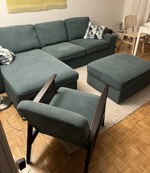 Ikea Kivik 3-Sofa mit Récamiere + Kivik Hocker + Ekenäset Sessel Bild 7