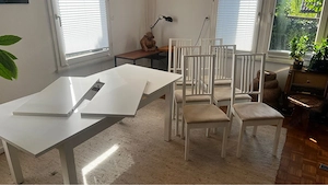 IKEA Esstisch ausziehbar + 6 Stühle weiß Bild 4