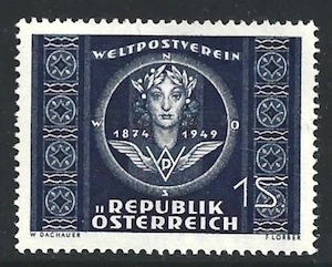 1949 ÖSTERREICH 75 J. Weitpostverein ( Mädchenkopf )