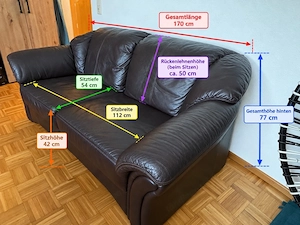 2-Sitzer Echtleder-Sofa   LongLife by Valdalpone   dunkelbraun