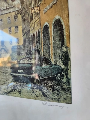 Handsignierte Farbradierung des österreichischen Künstlers Josef Eidenberger mit dem Straßenmotiv de Bild 3