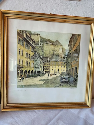 Handsignierte Farbradierung des österreichischen Künstlers Josef Eidenberger mit dem Straßenmotiv de Bild 1