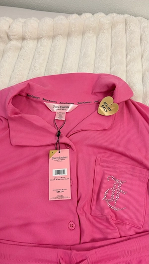 NWT Juicy Couture Rippstrick-Pyjama Set   Pink mit Strass   Gr.S Bild 2