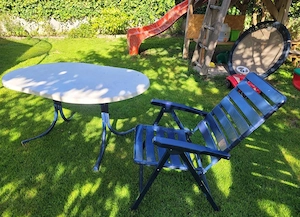 Gartenmöbel mit 6 Stühlen, Tisch und Auflagen Bild 2