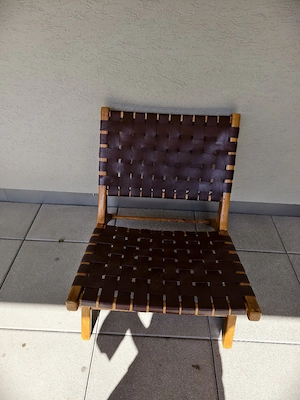 Teak Sessel mit Lederriehmen Bild 4