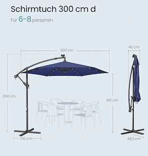 Sonnenschirm mit LED Beleuchtung (Solar) Bild 3