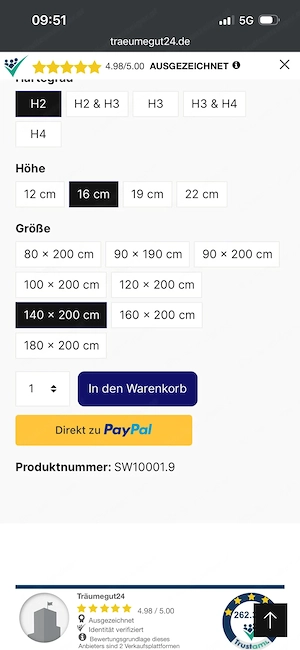 Aquaflex Matraze 140x200 Bild 2