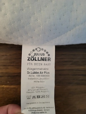 Matratze Julius Zöllner Dr. Lübbe Air Plus für Wiege, 40x90 cm Kaltschaum Bild 3