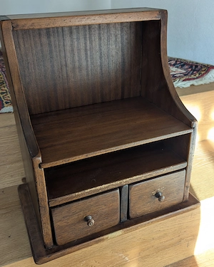 Altes Telefonkästchen im Landhausstil   Holz mit zwei Schubladen Bild 3
