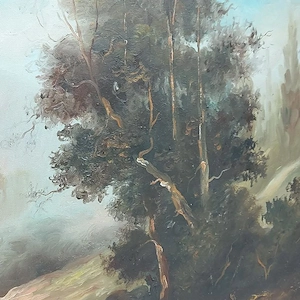 FLOHMARKT Ölgemälde Berglandschaft mit Bach Goldrahmen Bild 5