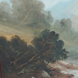 FLOHMARKT Ölgemälde Berglandschaft mit Bach Goldrahmen Bild 3