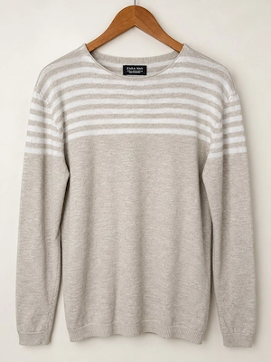 Zara Man Herren Pullover beige weiß gestreift Größe XL Bild 2