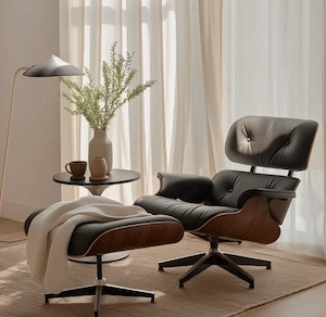 Vintage Pro Tall Eames mit Ottomane Sessel aus Rindsleder, drehbar Bild 2