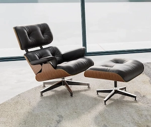 Vintage Pro Tall Eames mit Ottomane Sessel aus Rindsleder, drehbar Bild 3