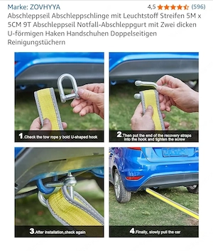 Abschleppseil Auto KFZ Abschleppschlinge 5M x 5CM 9T Bild 3