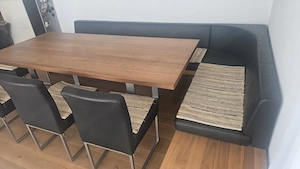 Leder Eckbank mit 4 Stühlen und Tisch in Nuss Bild 2