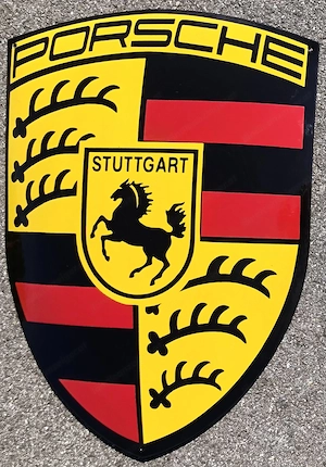 Mega XXL Höhe 60 cm massiv und gewölbt Emailschild Sportwagen Stuttgart 356 911 Bild 3
