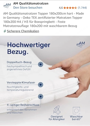 Matratzenauflage, Topper. 180 x 200cm Bild 3