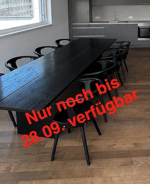 Massivholz Eiche Esstisch schwarz inkl 8 Designerstühle schwarz