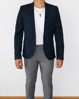H&M Herren Sakko Slim Fit Dunkelblau Größe 46 Bild 2