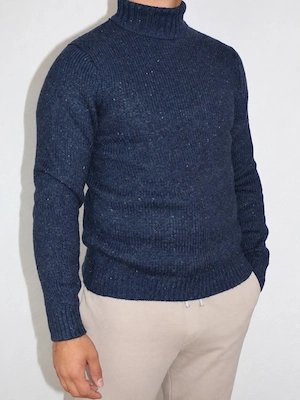 Dunkelblauer Herren Rollkragenpullover Strickpullover Bild 2