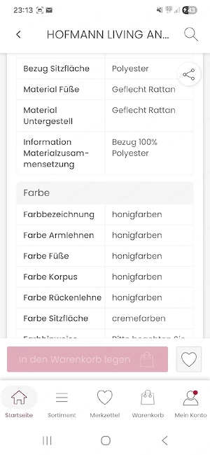 Schaukelstuhl Handgeflochten NEU !!Hofmann Living and more. Honigfarben Bild 4