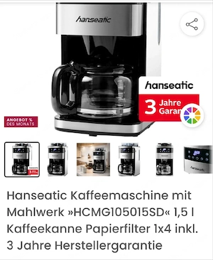 Kaffeemaschine mit Mahlwerk Hanseatic NEU Bild 2