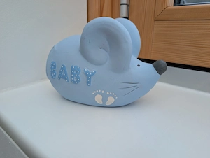 Sparbüchse Maus Baby Blau Keramik Bild 5