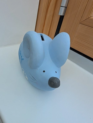 Sparbüchse Maus Baby Blau Keramik Bild 4