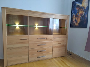Highboard Kernbuche teilmassiv 172 cm, Vitrine mit LED, XXXLutz Bild 2
