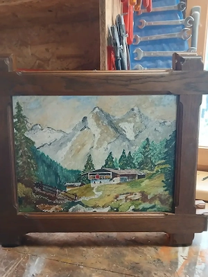 Franz Xaver Haas  Bild Almhütte vor Schneebedeckten Bergen