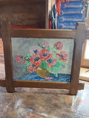 Bild handgemalt Blumenvase in sehr schönem Eichen Holz Rahmen