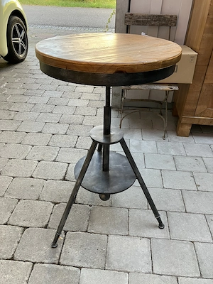 Beistelltisch Retro Vintage Höhenverstellbarer Tisch Holz Metall Ausgefallen Bild 2